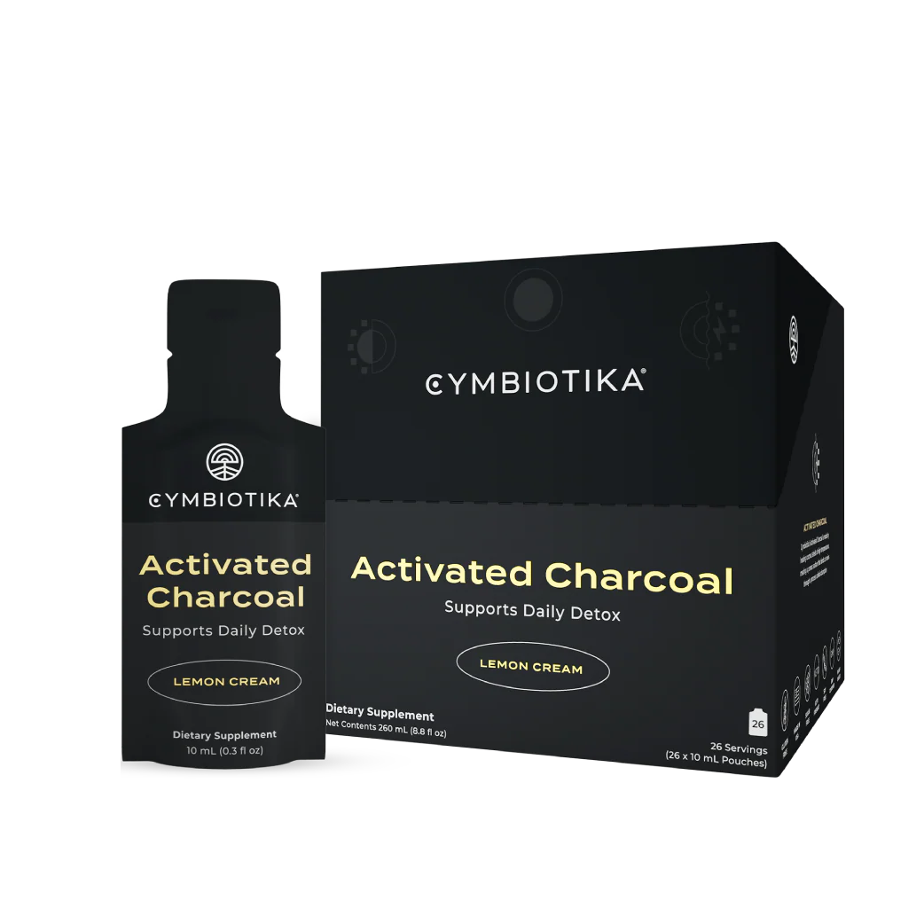 Glycemic activated charcoal packaging with black and white design on a white background