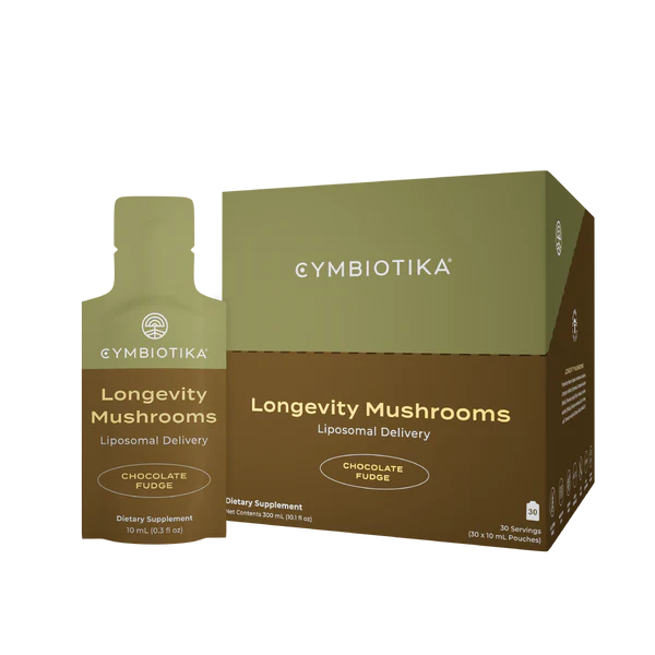Cymbiotika Longevity Mushrooms packaging on a white background
