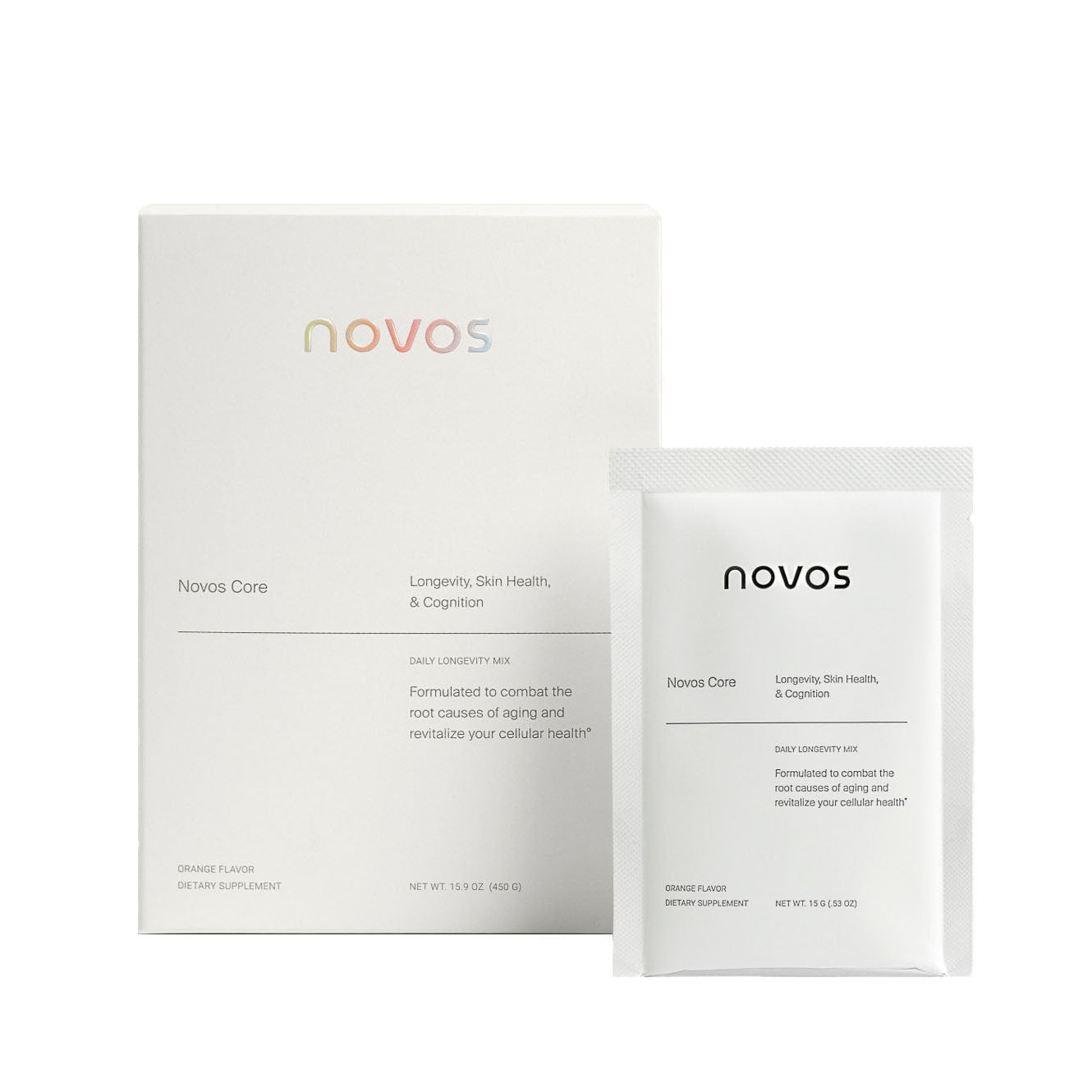 Novos Core supplement for longevity, skin health & cognition front packaging