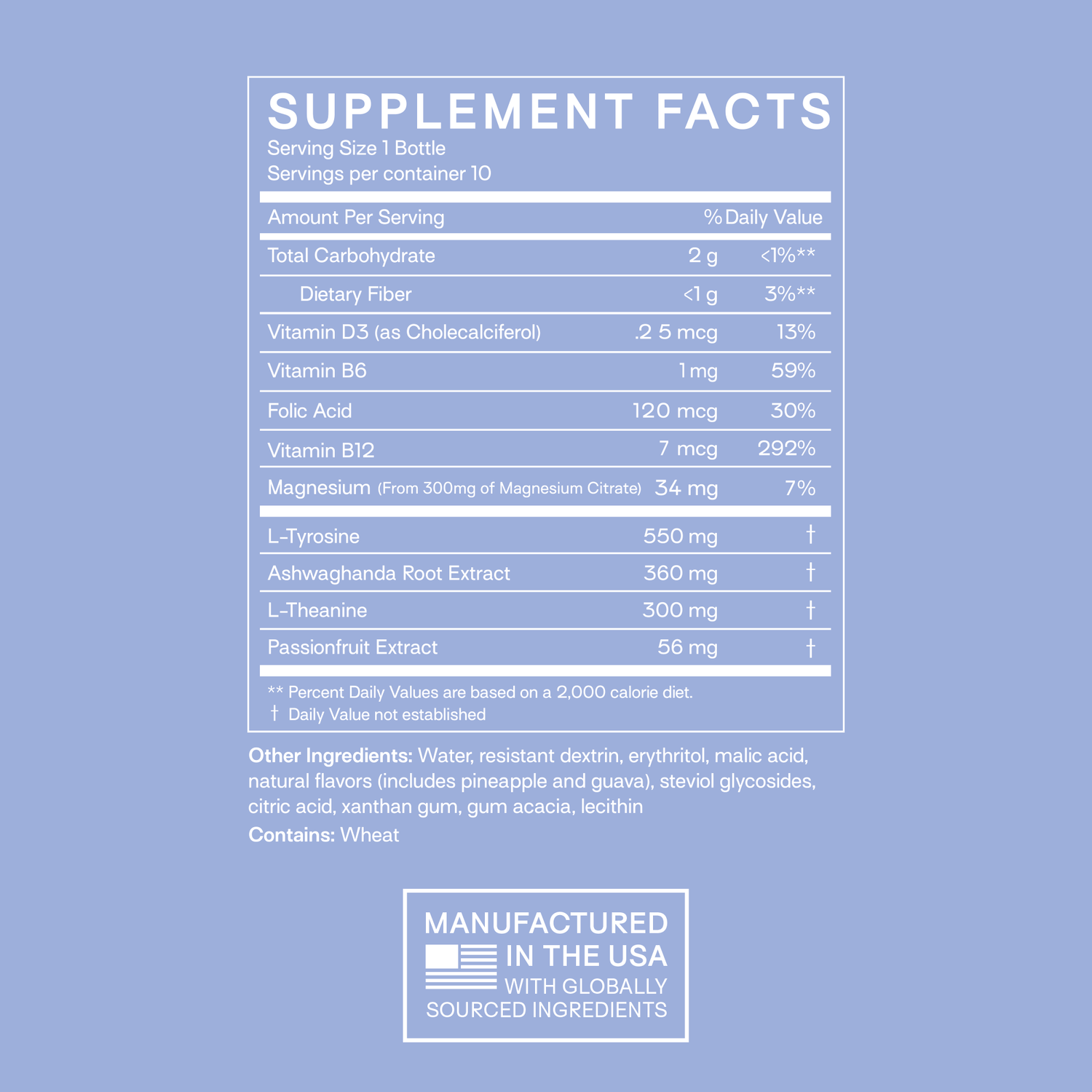 Supplement facts label on a blue background