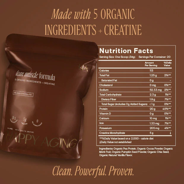 Brown supplement package with nutrition facts on a brown background