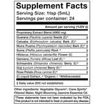 Supplement facts for EUPHORIA Elixir highlighting ingredients and nutritional information.