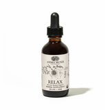 Bottle of Anima Mundi Relax herbal supplement with dropper on a white background