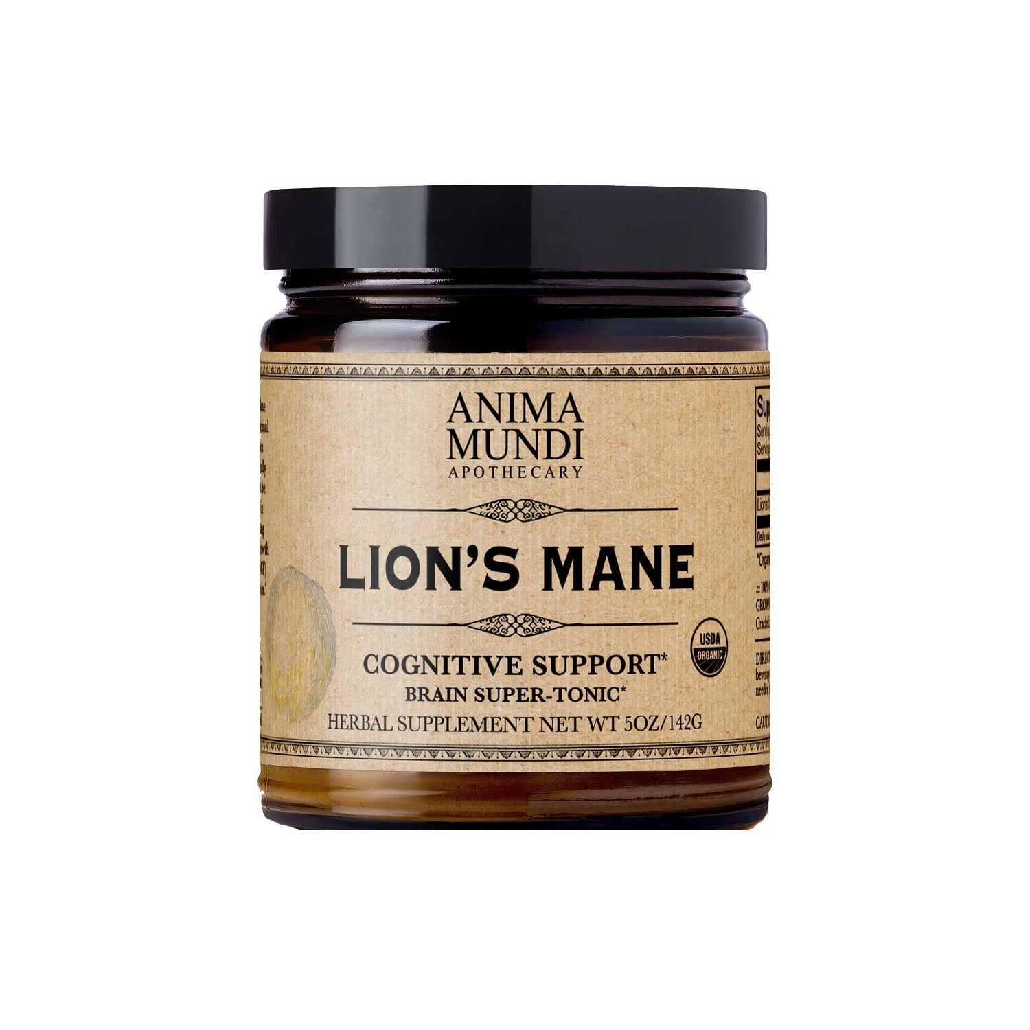 Jar of Anima Mundi Apothecary Lion's Mane supplement on a white background