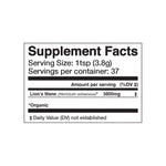 Supplement facts label for a product containing Lion's Mane with serving size and container information.