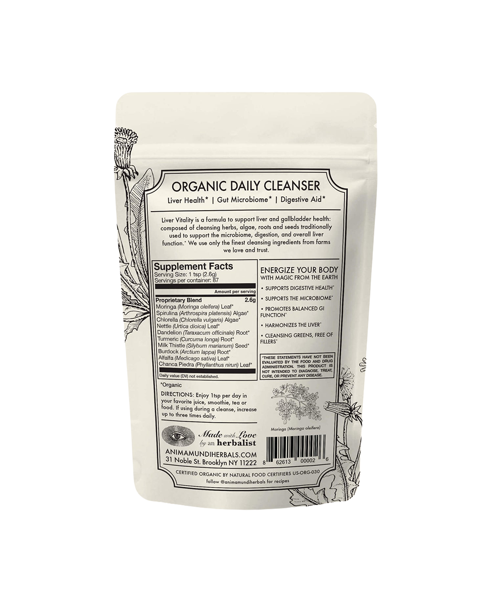 Liver Vitality Greens organic daily cleanser powder for liver health and digestive aid.