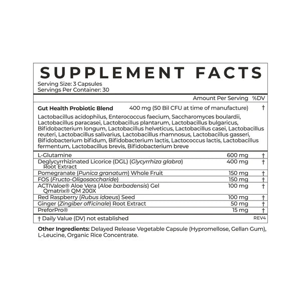 Supplement facts for Probiotic by Cymbiotika, highlighting ingredients and serving information.