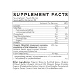 Supplement facts for Longevity Mushrooms, a premium liposomal mushroom complex in easy daily pouches.