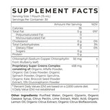 Supplement facts for Super Greens | 30 pouches, detailing ingredients and nutritional information.