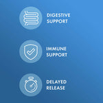Graphic highlighting benefits of Complete Probiotics: Digestive Support, Immune Support, Delayed Release.