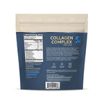 Collagen Complex Powder packaging with supplement facts, highlighting Types I, II, and III collagen sources.