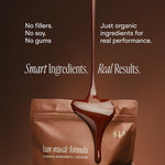 Lean Muscle Formula with organic ingredients promoting muscle strength and recovery in chocolate flavor.