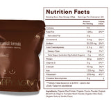 Nutrition facts for Lean Muscle Formula Chocolate, featuring 20g plant-based protein and 5g creatine.