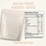 Lean Muscle Formula packaging showing nutrition facts and ingredients for clean, organic protein and creatine.