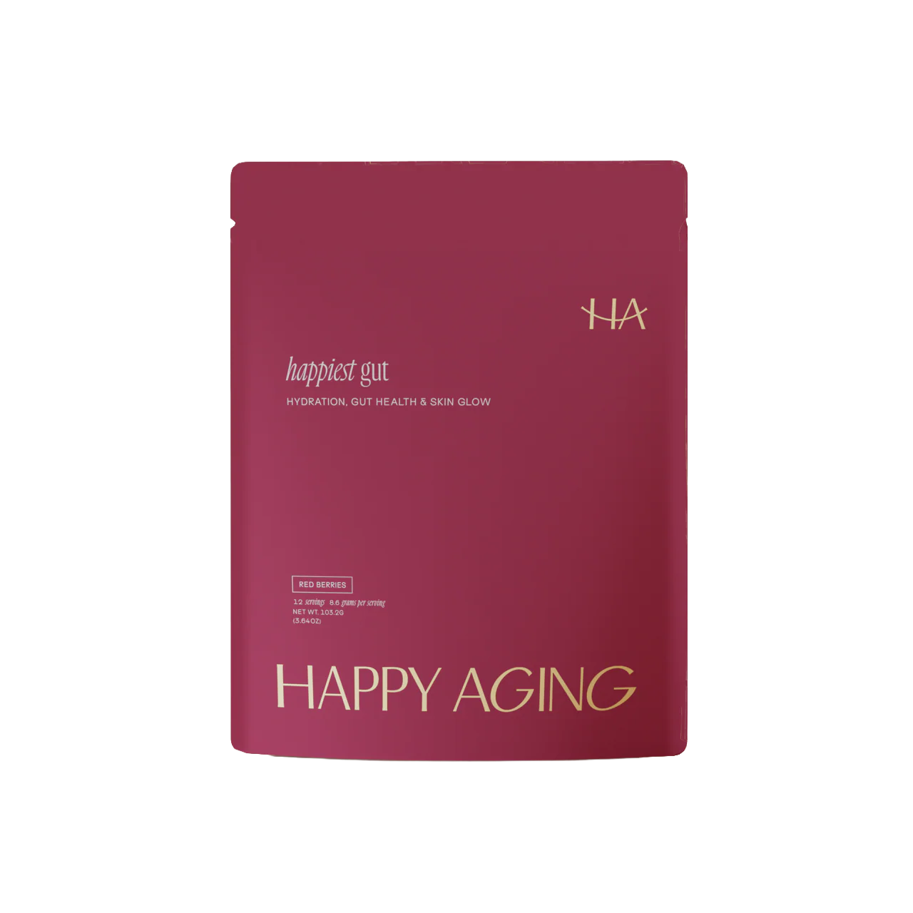 Happiest Gut powder pack for hydration, gut health, and skin glow with red berries flavor.