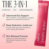 Happiest Gut 3-in-1 hydration, gut support, and skin renewal formula sachet with red berries.