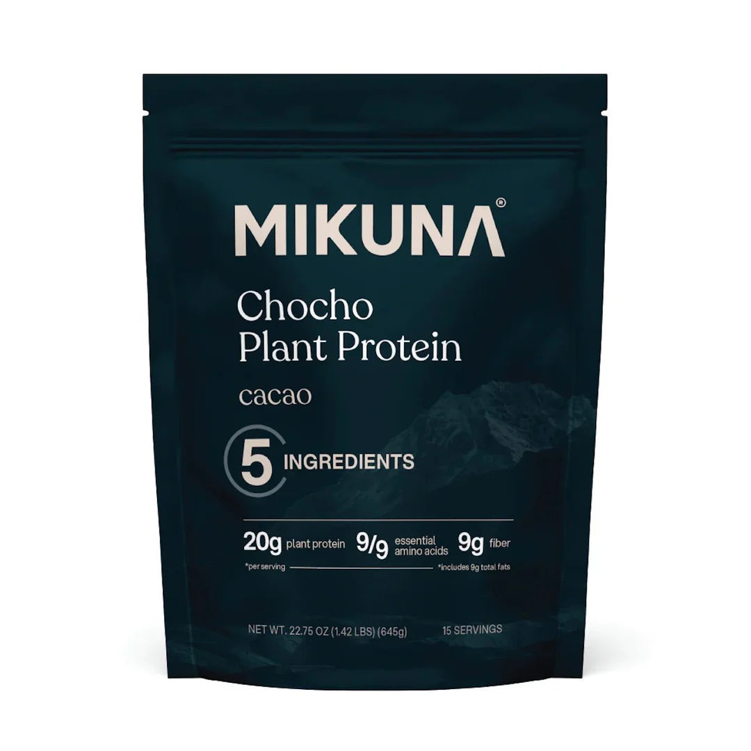 Chocho Plant Superfood Protein Powder with cacao, featuring 20g protein and 9 essential amino acids per serving.