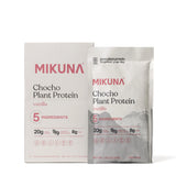 Chocho Plant Superfood Protein vanilla packaging with 20g protein and 8 travel sachets.