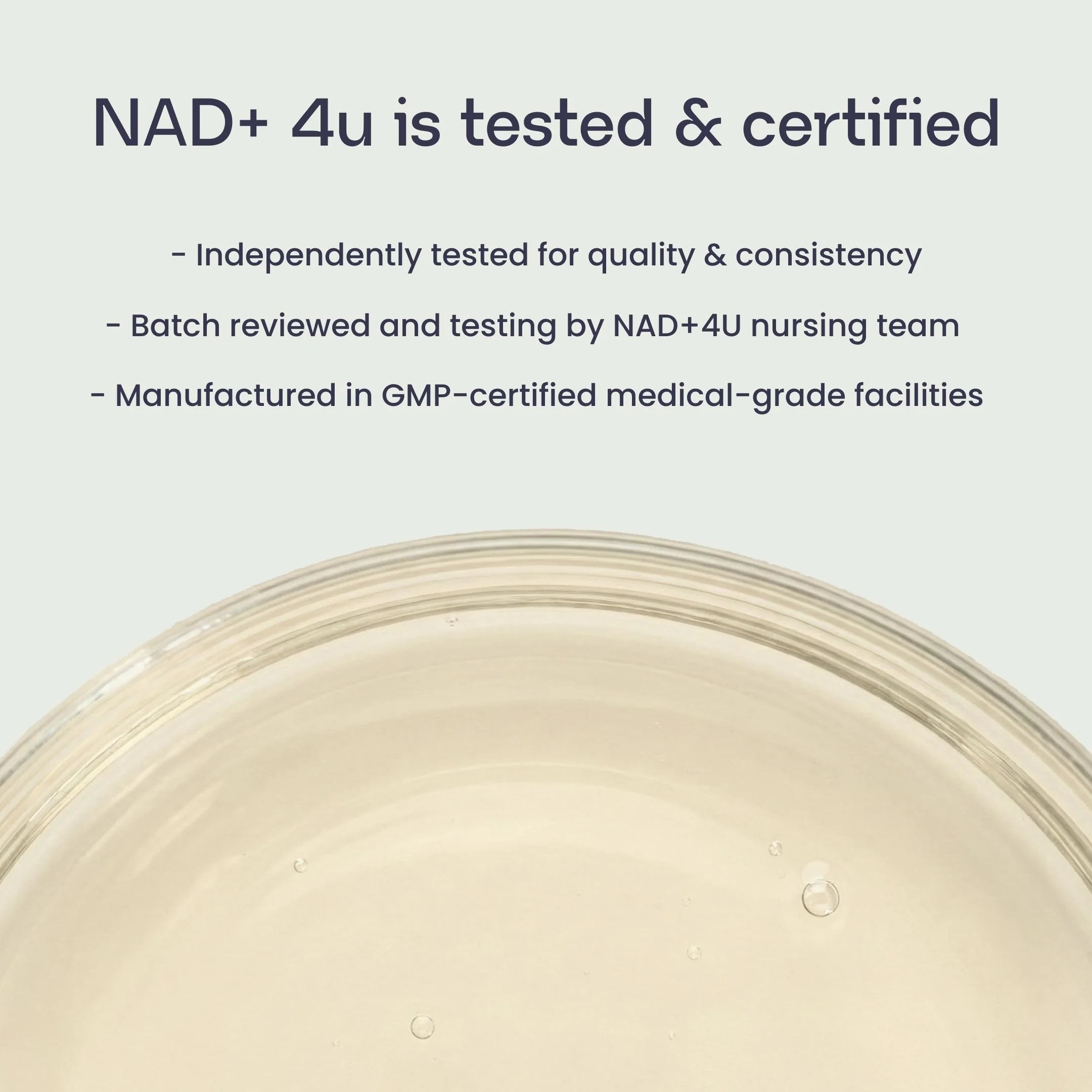 NAD+ Pen Starter Kit showcasing testing and certification details for quality assurance.