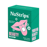 Beauty In A Strip packaging featuring 30 fast-dissolving strips with biotin, folate, and vitamin E.