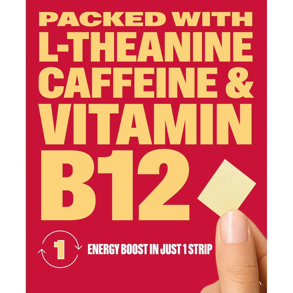 Energy In A Strip, packed with L-Theanine, caffeine, and vitamin B12 for a quick energy boost.