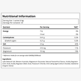 Nutritional information for Sodii - Everyday Hydration Salts, Passion Fruit flavor, showing serving size and key nutrients.