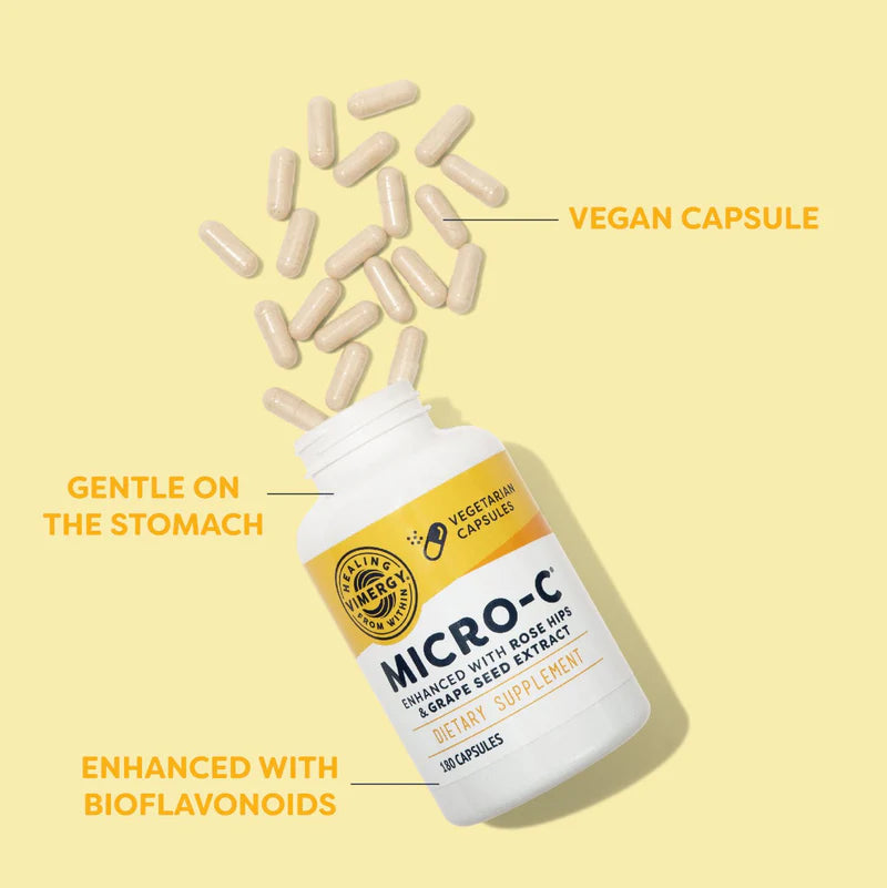 Micro-C | 180 Capsules, vegan capsule dietary supplement with rose hips and grape seed extract.