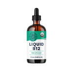 Vimergy Organic Liquid B12 vitamin supplement in dropper bottle for energy and brain health.