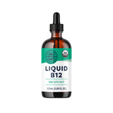 Vimergy Organic Liquid B12 vitamin supplement in dropper bottle for energy and brain health.