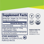 Supplement facts for Organic Liquid Lemon Balm with 175 mg extract per dropper and organic ingredients.