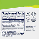 Supplement facts for Organic Liquid Lemon Balm with 175 mg extract per dropper and organic ingredients.