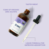 Zinc supplement bottle with dropper on a light purple background